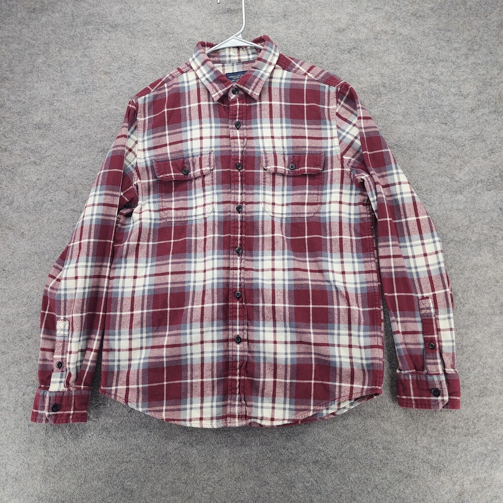American Eagle Shirt Mens Medium Button Up Flannel Red Plaid